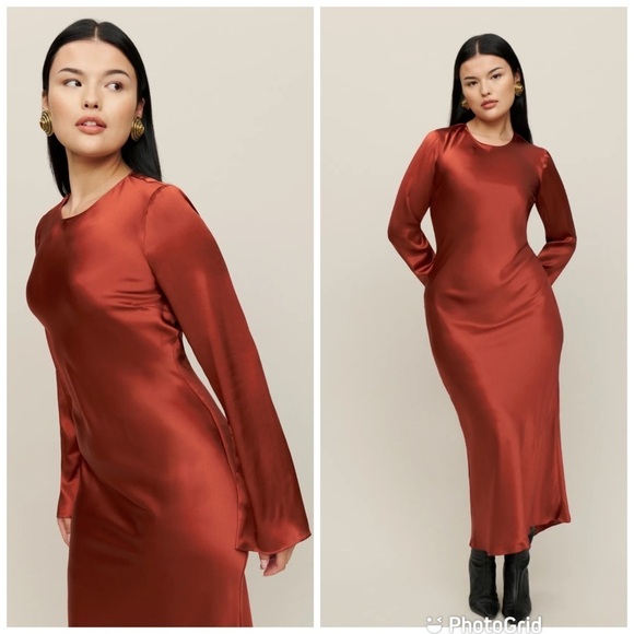 Reformation Davina Silk Dress in Oxide New with Tags! - Picture 2 of 9